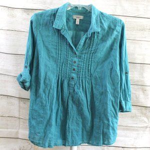 DRESS BARN Pintuck Babydoll Blouse, V-neck Collar 3/4 Sleeves